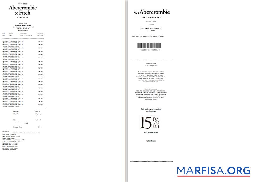 Downloadable USA New York Abercrombie & Fitch payment check in Word and PDF format scr sample
